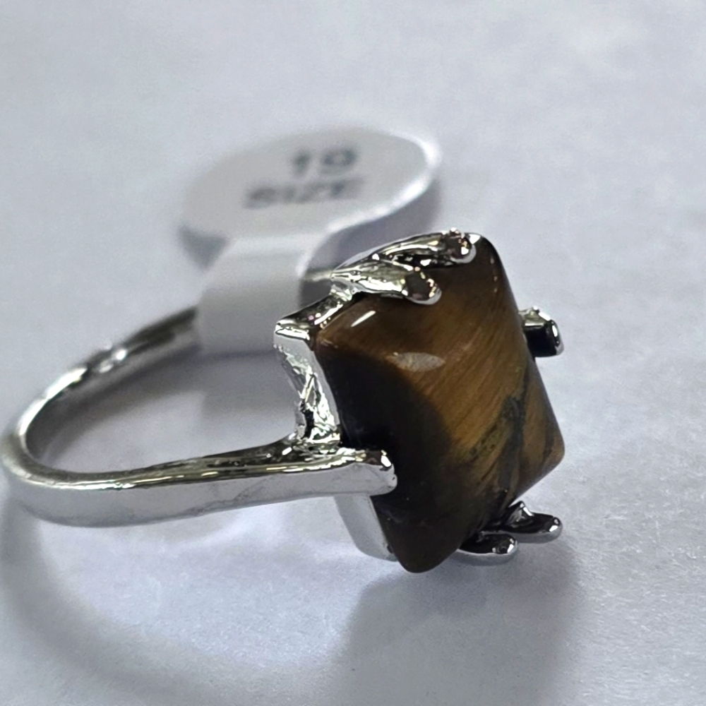 TIGER EYE TITANIUM SILVER FOREVER WEAR NEW SIZE 9 POLISHED ACCENT  RING